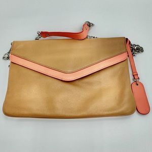CYNTHIA ROWLEY Leather Envelope Convertible Shoulder/Crossbody Camel Orange Tan